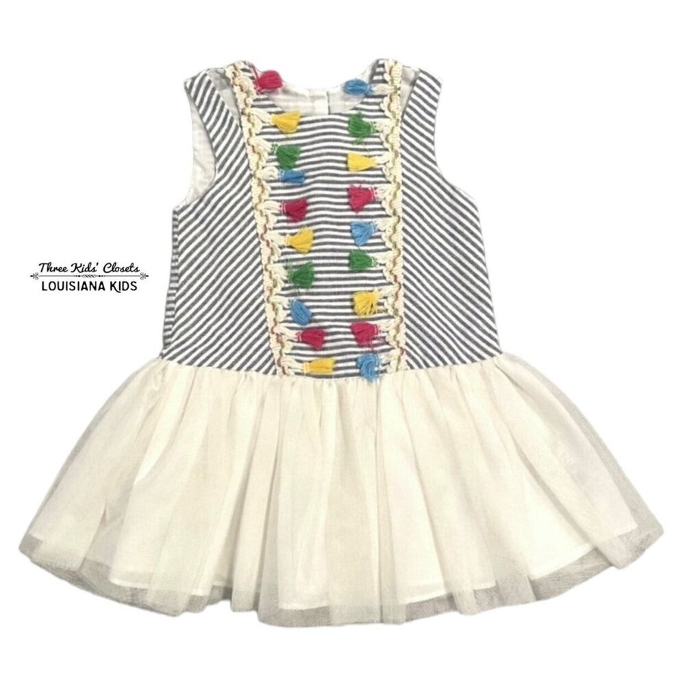 Pippa & Julie 2T Colorful Tassels Stripes & Tulle Party Dress